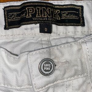 Limited Edition PINK Victoria's Secret White Skinny Jeans Distressed, Tie Dye, 0